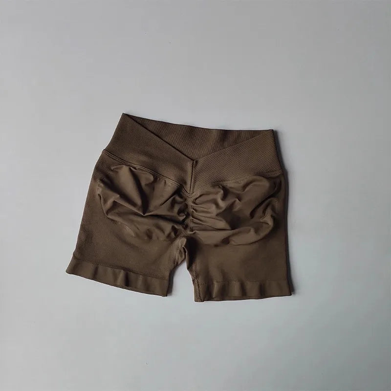 Women's High-Waist Yoga Sports Shorts Summer V-Shaped Widen Peach Hip Lifting Tight Fit Three-Part Fitness Shorts