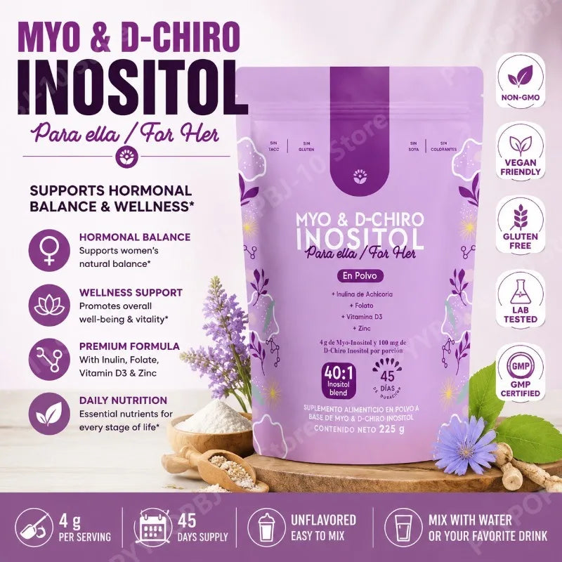 Myo & D-Chiro Inositol Powder 40:1 Mix Supplement Support Women's Daily Health with Folate,Vitamin D3 & Zinc Nutritional Formula