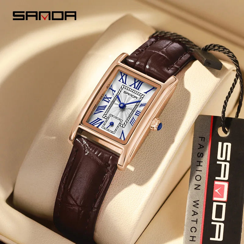 SANDA 1116 New Fashion 2025 Elegant Design Rectangle Dial Water Resistant Quartz Movement Business Women Analog Wrist Watch часы
