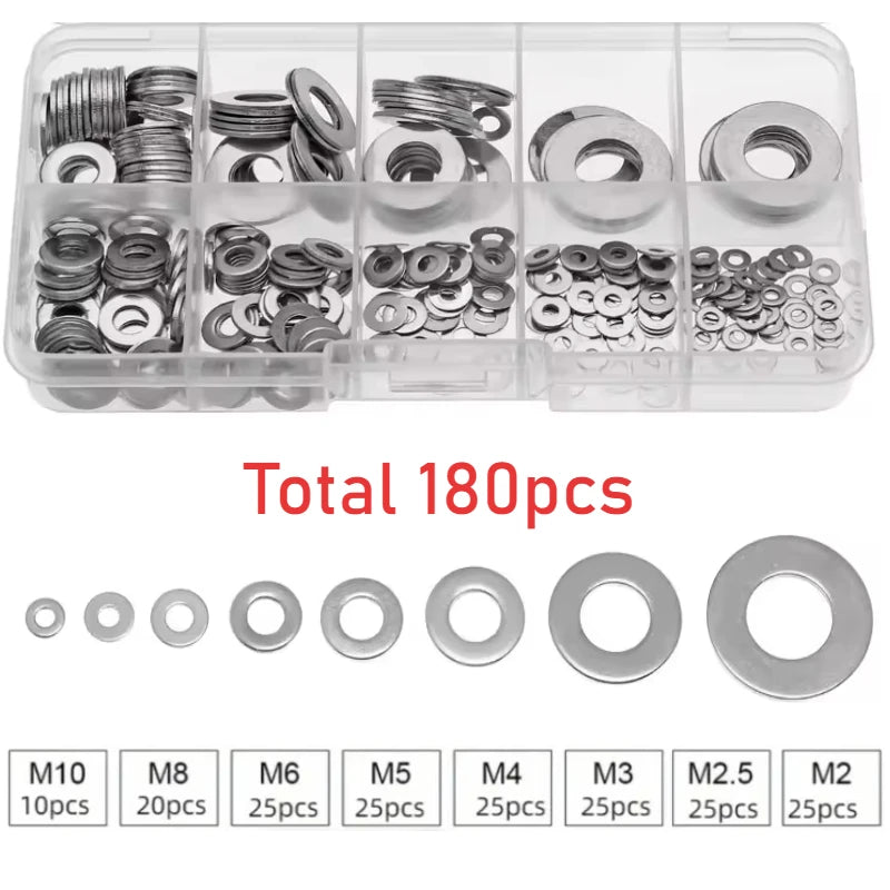180-piece Hardware Flat Washer Tool Kit - Durable Polished Surface, erfectly Meets Industrial Repairs and Daily Needs