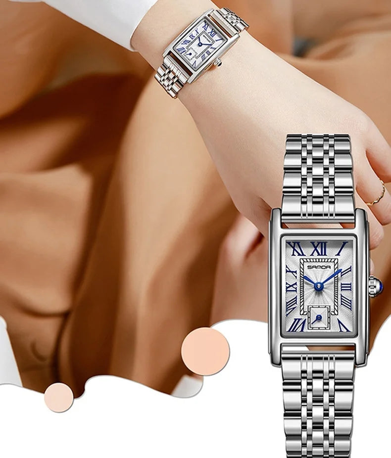 SANDA 1116 New Fashion 2025 Elegant Design Rectangle Dial Water Resistant Quartz Movement Business Women Analog Wrist Watch часы