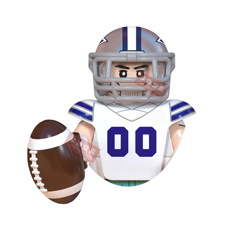 Model American Football Stars Building Blocks Sport Rugby Player Helmet Trophy Mini Action Figures Toys For Birthday Gifts Kids