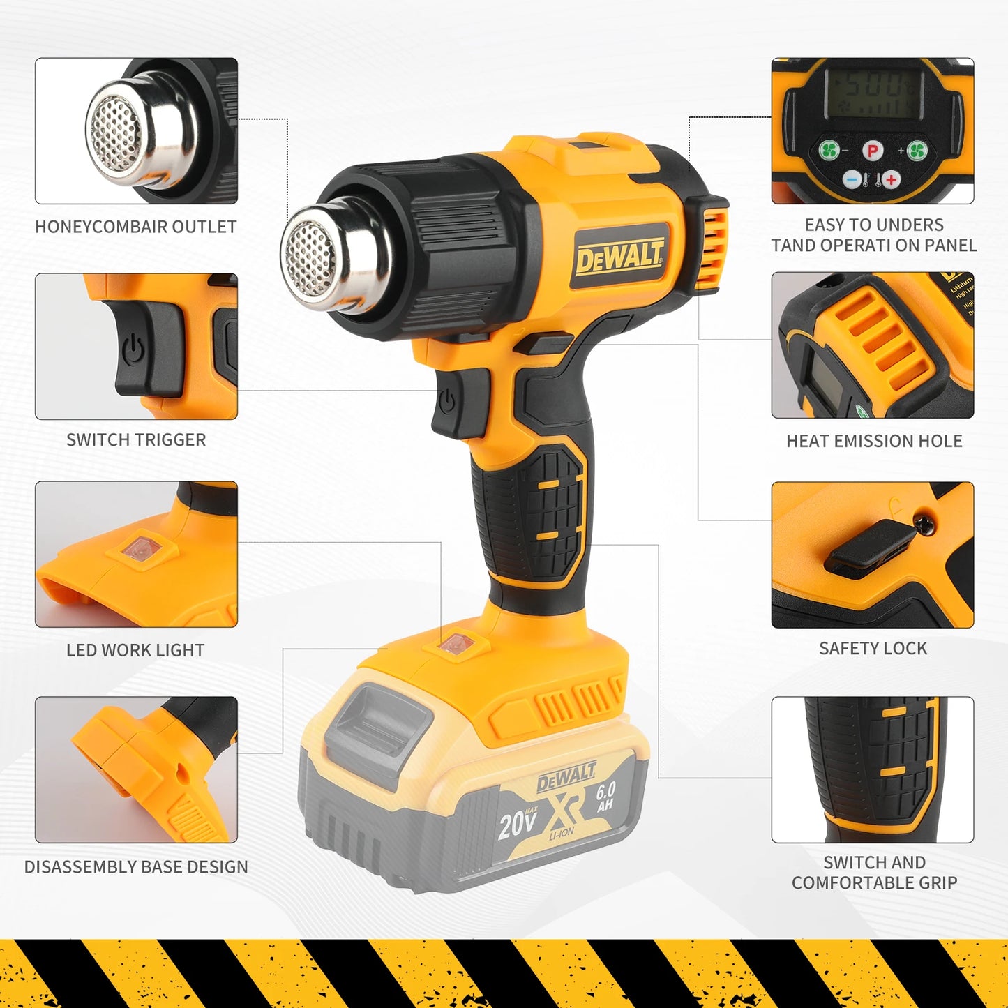 DEWALT DCE530 20V  Temperatures Adjustable Hot Air Gun Cordless Heat Gun 550°C High Power Welding Thermal Blower Power Tools