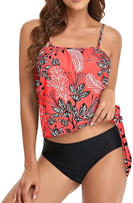 Tankini Woman Bikini Crop Top Spaghetti Strap Bikinis High Waist Bottom Floral Print Two Piece Swimsuit Side Tie Swim Bikini