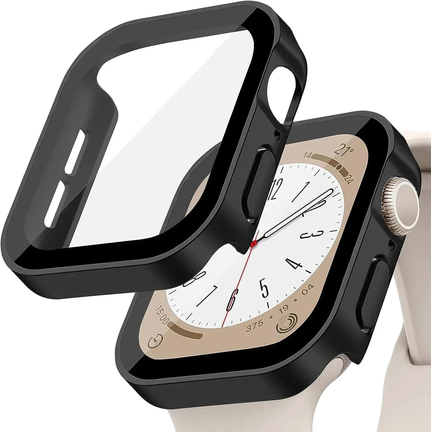 Tempered Glass+Cover For Apple Watch Case 45mm 41mm 44mm 40mm 42mm Screen Protector Apple Watch Accessories Serie10/9/8/7/6/5/SE