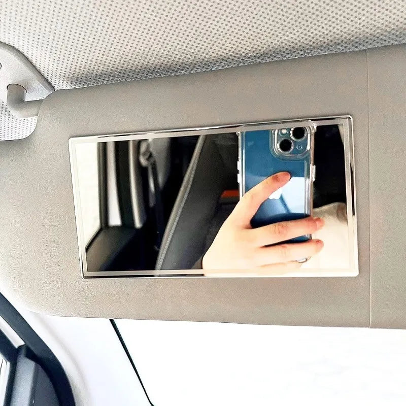 Car Sun Visor Mirror,Stainless Steel Sun-Shading Cosmetic Mirror for Wife Girlfriend,Seatback Makeup Mirror Stick on Car Vanity