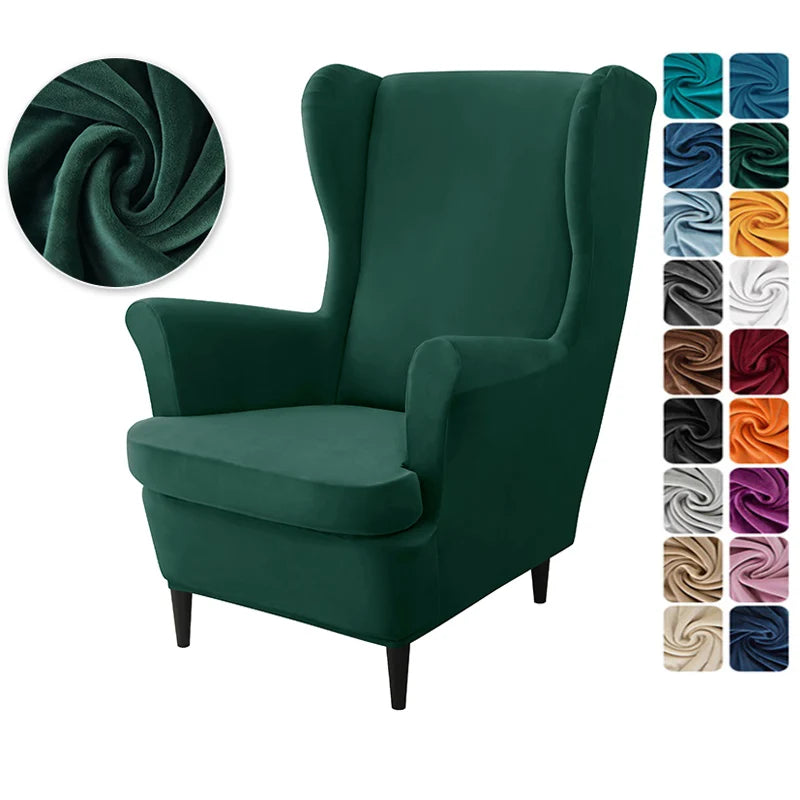 2pcs/set Velvet Wingback Chair Covers Removable Wing Armchair Cover with Seat Cushion Cover Elastic Sofa Slipcovers Living Room