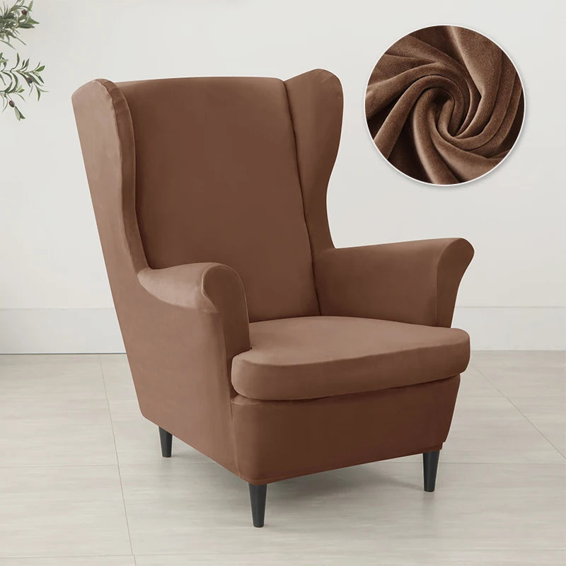 2pcs/set Velvet Wingback Chair Covers Removable Wing Armchair Cover with Seat Cushion Cover Elastic Sofa Slipcovers Living Room