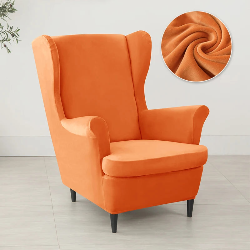 2pcs/set Velvet Wingback Chair Covers Removable Wing Armchair Cover with Seat Cushion Cover Elastic Sofa Slipcovers Living Room