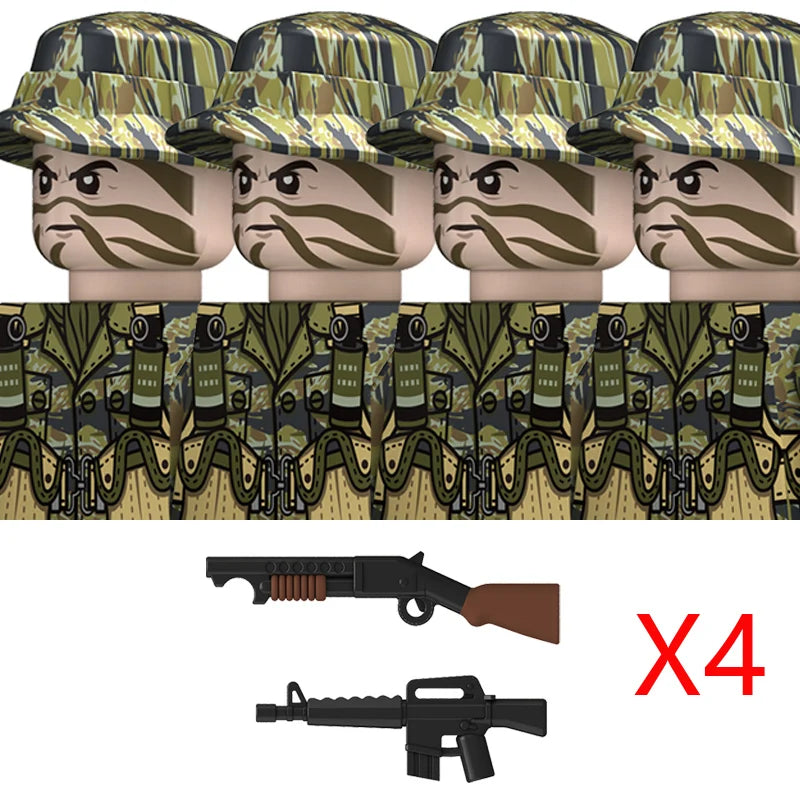 MOC WW2 The Vietnam War Military Soldeirs Building Blocks Vietnamese American Army Infantry Helmets Weapons  Bricks Toys Boys