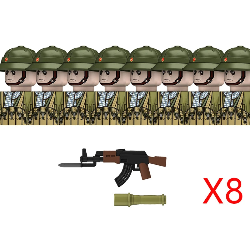 MOC WW2 The Vietnam War Military Soldeirs Building Blocks Vietnamese American Army Infantry Helmets Weapons  Bricks Toys Boys