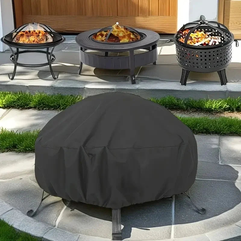 Duty Outdoor Fire Pit Cover - Full Coverage Round BBQ Grill Cover with Drawstring Closure, Fire Pit Cover for Outside