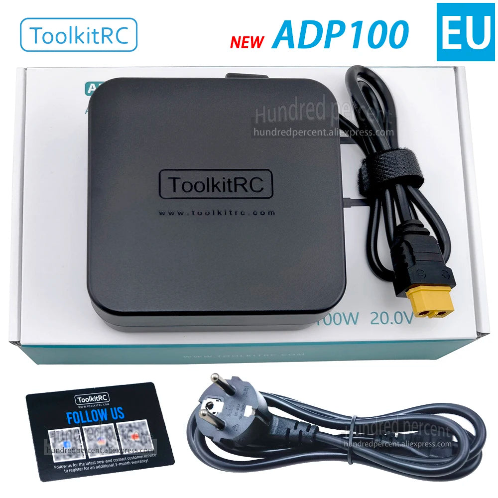 ToolkitRC ADP100 20V 5A 100W European And American Power Adapter Charger XT60 Suitable For M6D M7 M6DAC V2 M8P M4P M9 GT Power