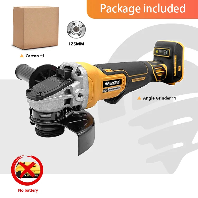 100/125mm Brushless Angle Grinder Metal Polishing 4 Gears Cordless Grinding Machine Power Tool For Dewalt 20v Battery Pins
