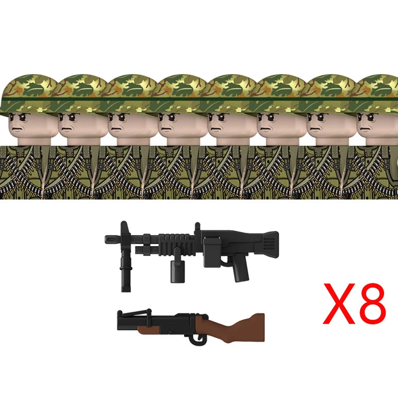 MOC WW2 The Vietnam War Military Soldeirs Building Blocks Vietnamese American Army Infantry Helmets Weapons  Bricks Toys Boys