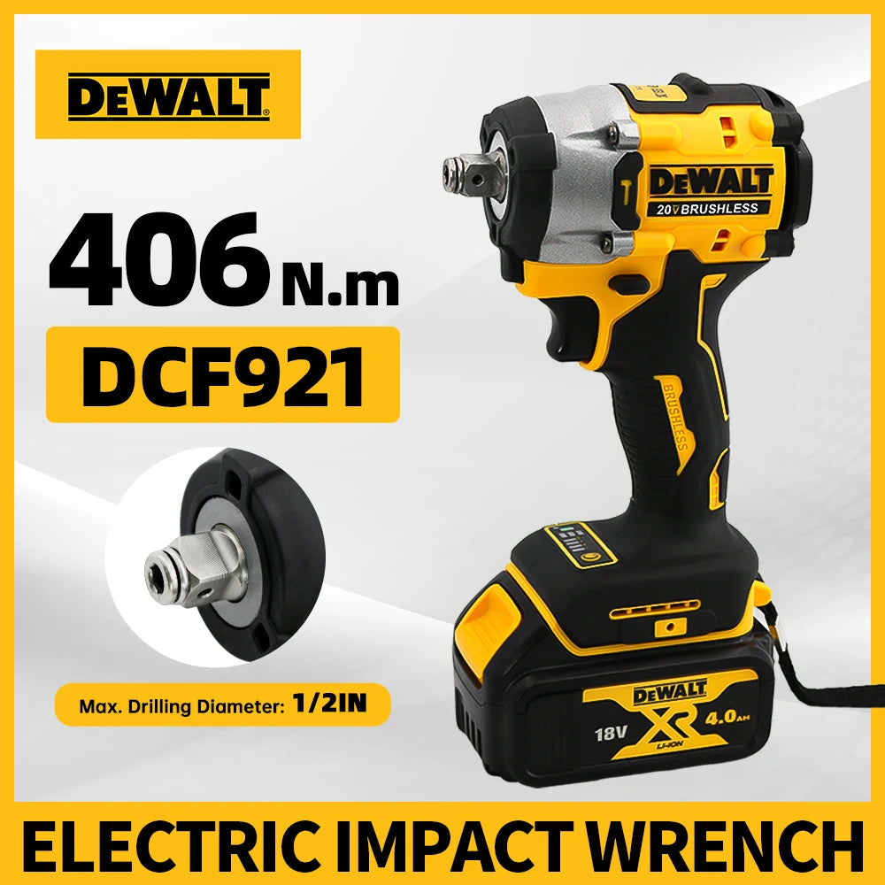 Dewalt DCF921 Cordless Electric Brushless Impact Wrench High Torque LED Light 406N.m Lightweight Professional Power Tool