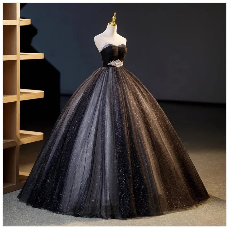 2026 New Women's Banquet Style Slimming Strapless Evening Gown Fashionable Host Fairy Spirit Art Exam Socialite Party Dress