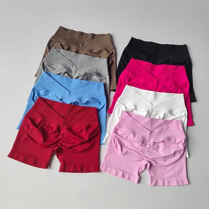 Women's High-Waist Yoga Sports Shorts Summer V-Shaped Widen Peach Hip Lifting Tight Fit Three-Part Fitness Shorts