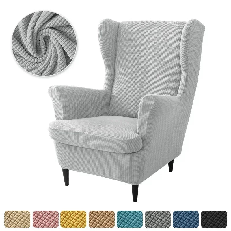 2pcs/set Velvet Wingback Chair Covers Removable Wing Armchair Cover with Seat Cushion Cover Elastic Sofa Slipcovers Living Room