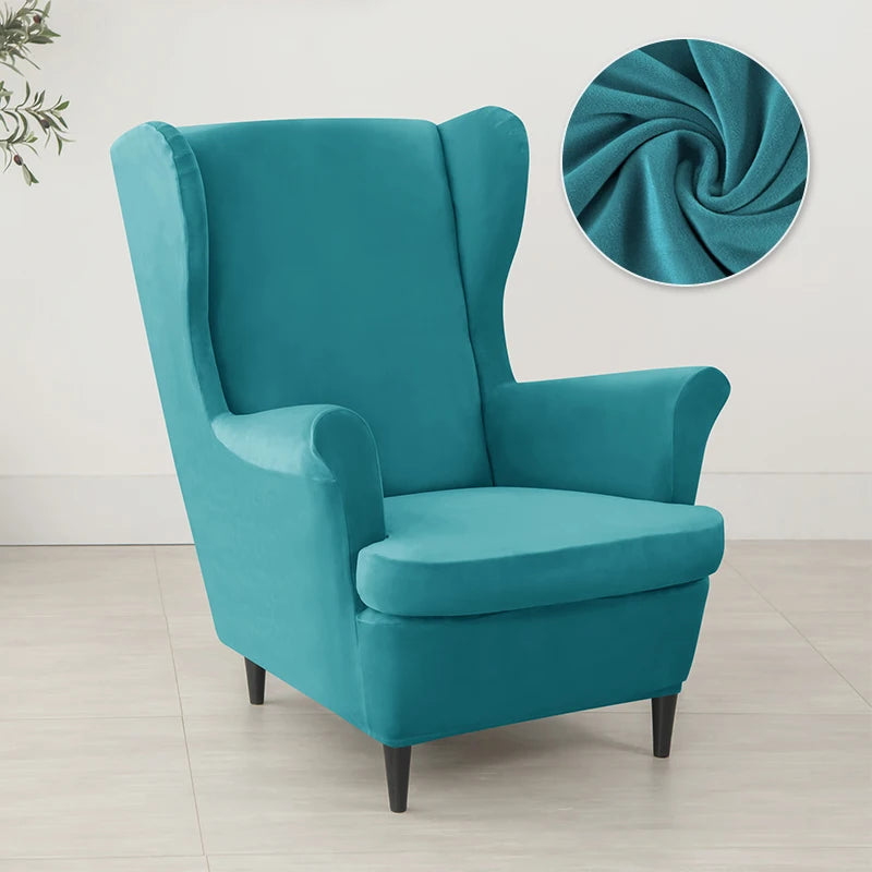 2pcs/set Velvet Wingback Chair Covers Removable Wing Armchair Cover with Seat Cushion Cover Elastic Sofa Slipcovers Living Room
