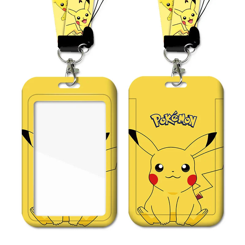 Cartoon Anime Student Pikachu Neck Lanyard Card Sleeve ID Bus Subway Access Work Permit Kids Chain Key Holder Cover