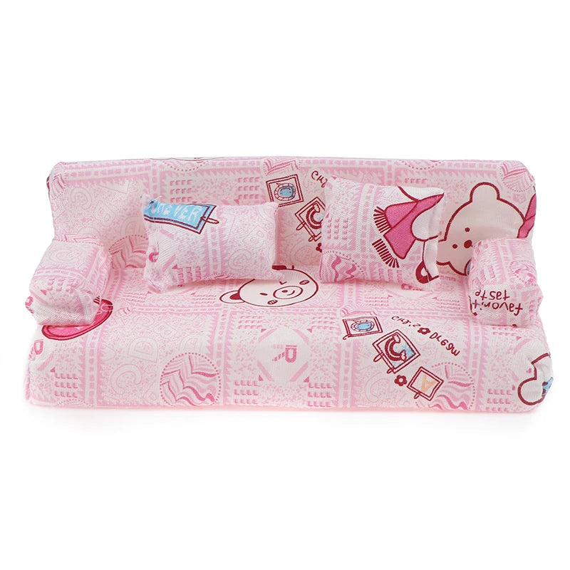 3pcs/set Dollhouse Small Cute Floral Fabric Sofa Set Furniture With 2 Pillow Furniture Accessories For Doll House Decor Toys