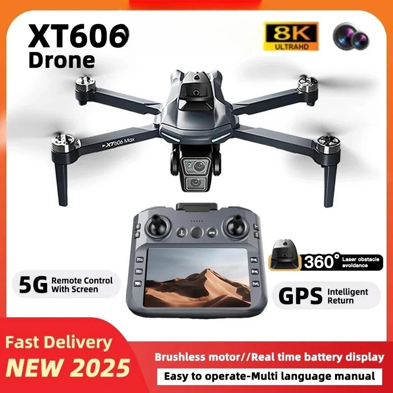 Original XT606 GPS Drone 4K 3-Axis PTZ Dual Camera Obstacle Avoidance Brushless Motor 5G WIFI 3KM RC Quadcopter Toys Gifts