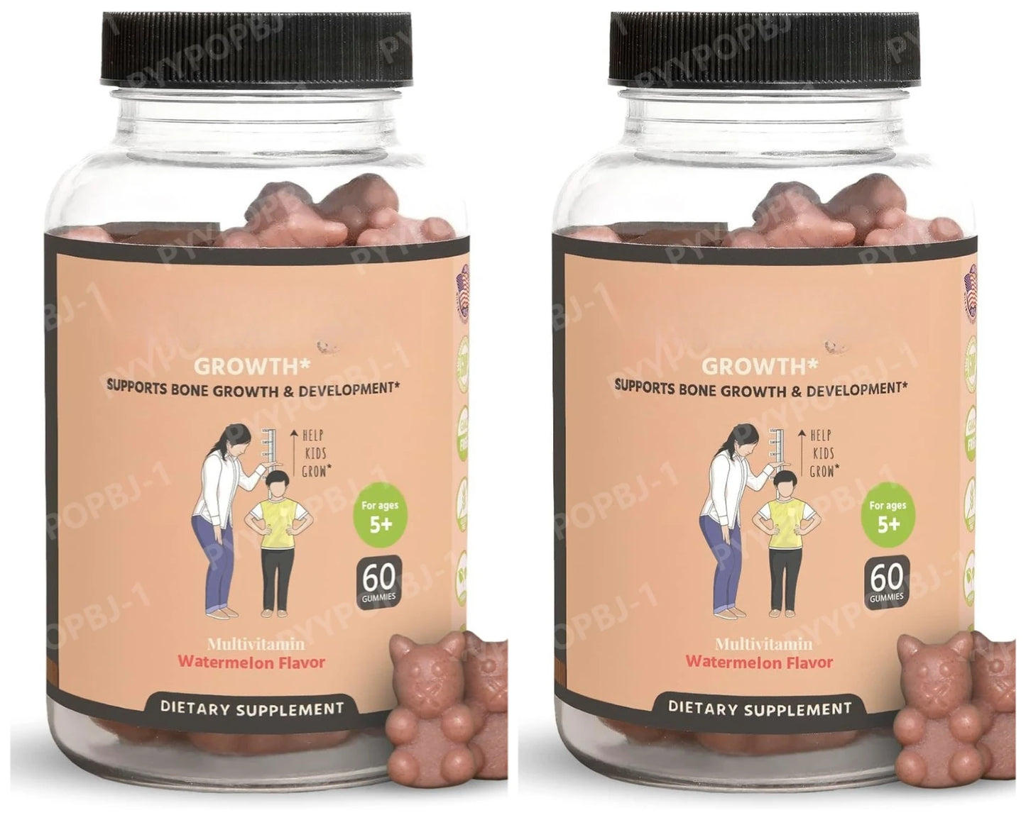 Children's Nutritional Gummies Daily Multivitamin with Calcium Vitamins D & K 60 Gummies Nutrition Supplement Watermelon Flavor