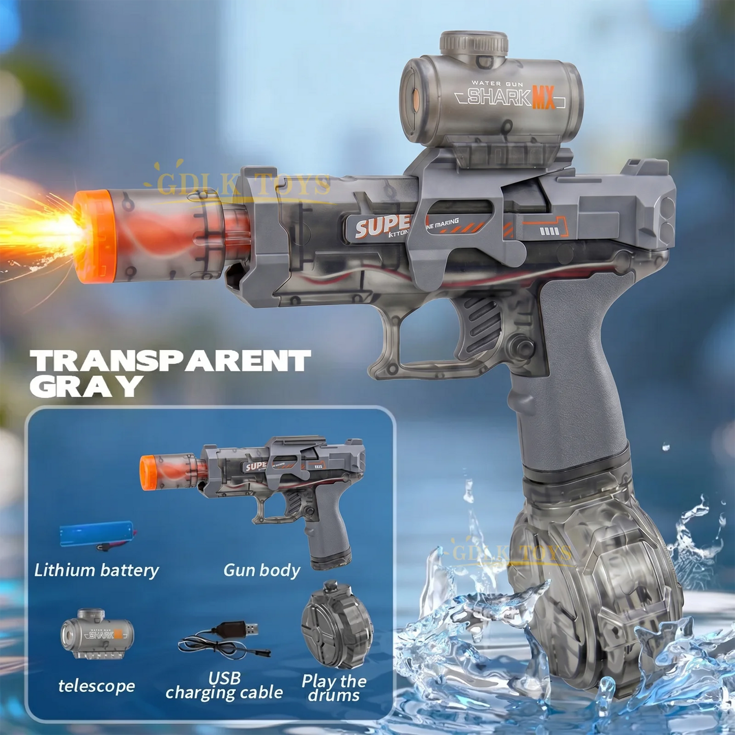 HUIQIBAO New Electric Water Gun with Rapid-Fire Function Children's Water Gun with Flashing Lights Electric Water Gun Toy