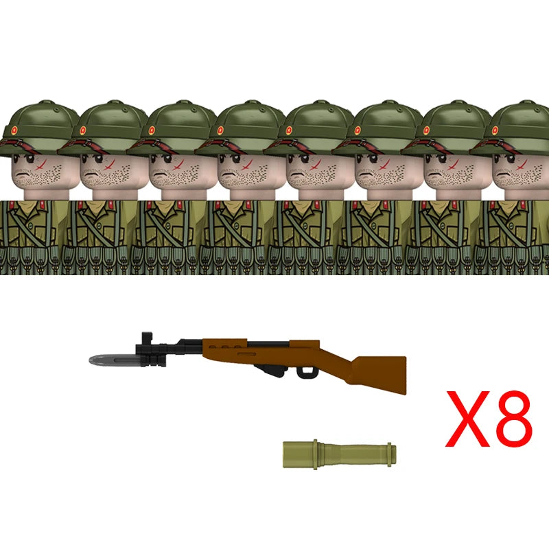 MOC WW2 The Vietnam War Military Soldeirs Building Blocks Vietnamese American Army Infantry Helmets Weapons  Bricks Toys Boys