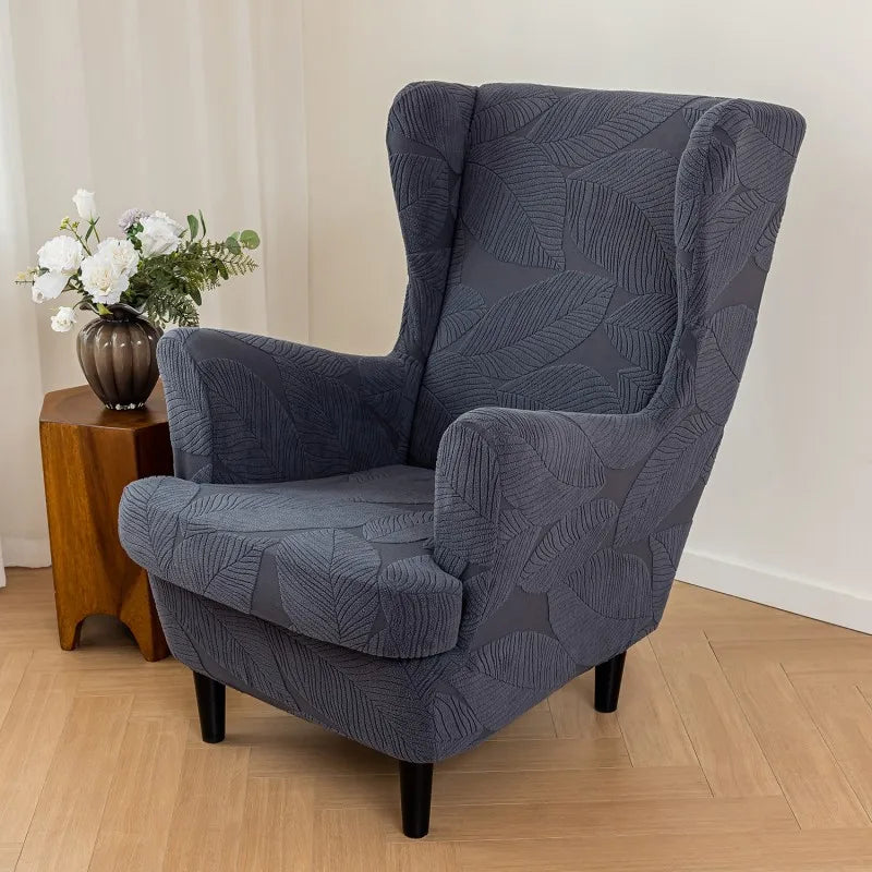 1 Set Jacquard Wing Chair Covers Elastic Single Wing Back Sofa Cover All Inclusive with Seat Cushion Cover for Living Room