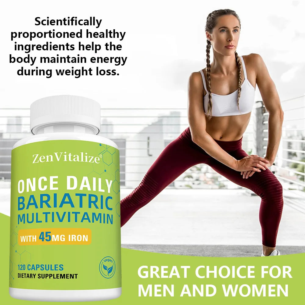 Daily Multivitamin & Minerals Capsules, with Iron, Immunity Energy Hair Skin & Nail Support, Nutrition After Bariatric Surgery