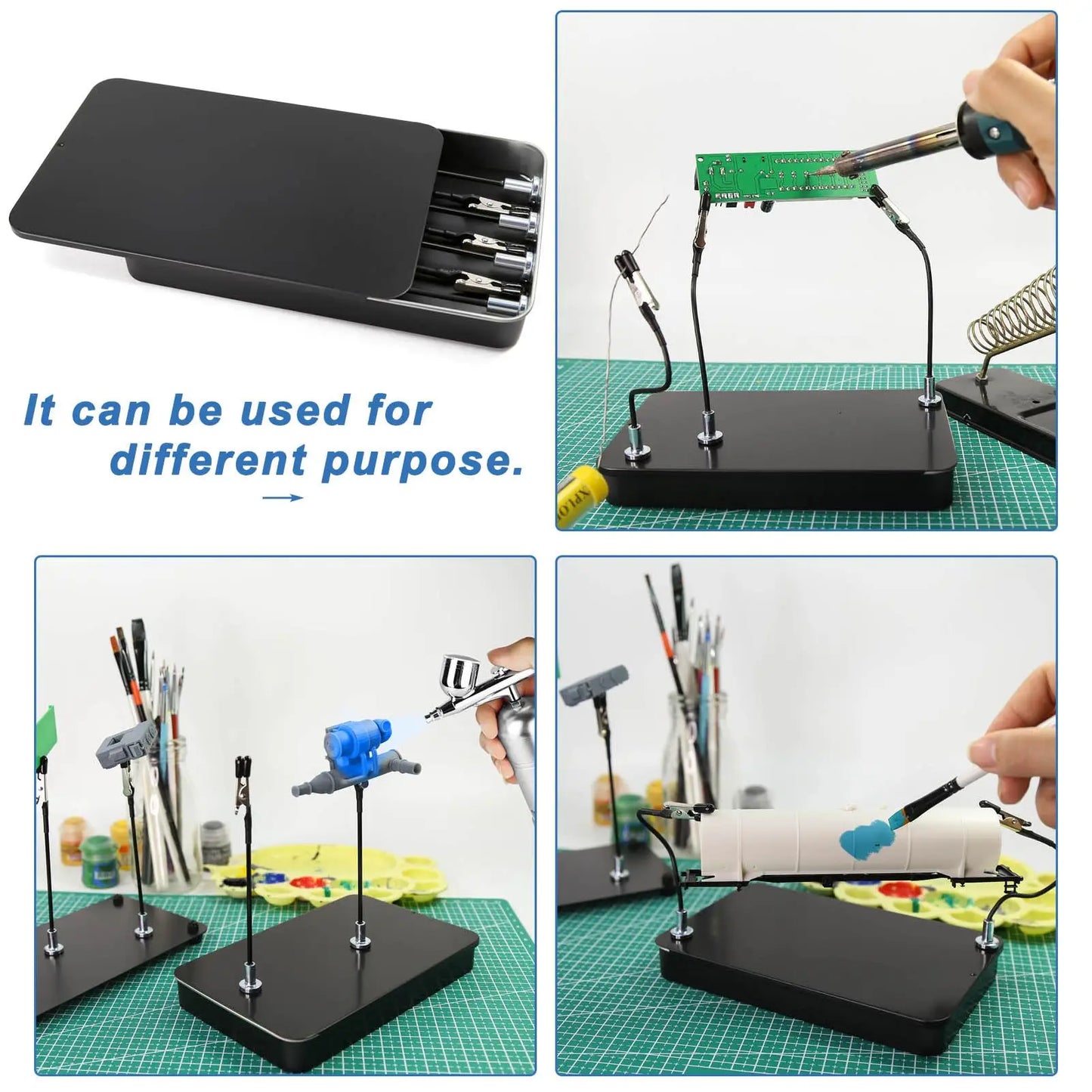 Rafford 12Pcs Bendable Model Painting Alligator Clip Sticks Rubber Tips + Metal Magnetic Base - for Airbrush, Hobby Model Parts