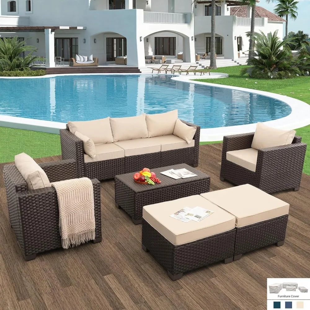 6 Pieces Patio Outdoor Furniture Outdoor Conversation Sets Wicker Sofa Set with Outdoor Couch Patio Chairs Storage Coffee Table