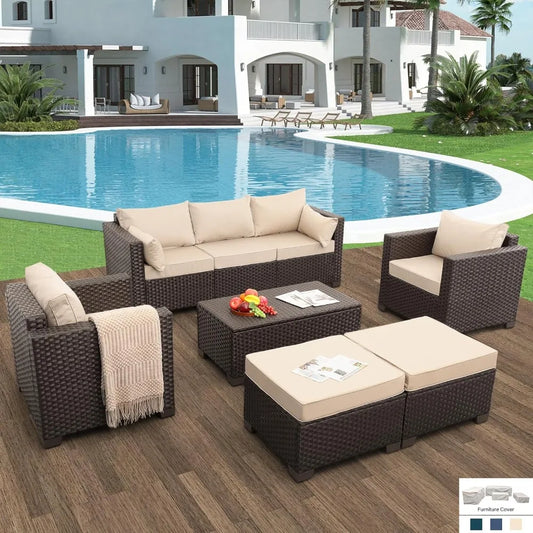 6 Pieces Patio Outdoor Furniture Outdoor Conversation Sets Wicker Sofa Set with Outdoor Couch Patio Chairs Storage Coffee Table