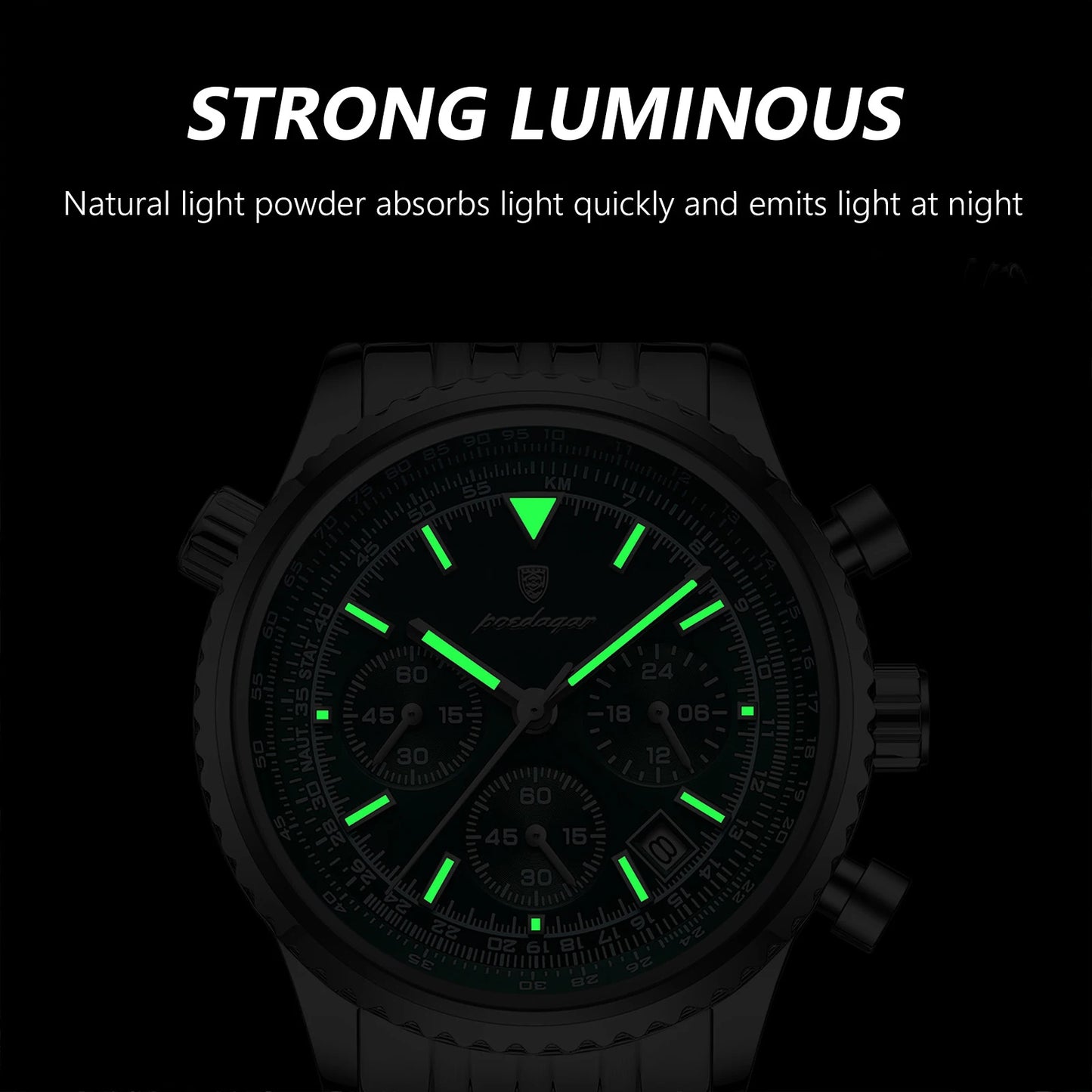 POEDAGAR Luxury Business Men's Watch Stainless Steel Chronograph Date Sport Quartz Man Clock Waterproof Luminous Military Watches For Men