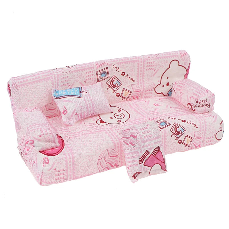 3pcs/set Dollhouse Small Cute Floral Fabric Sofa Set Furniture With 2 Pillow Furniture Accessories For Doll House Decor Toys