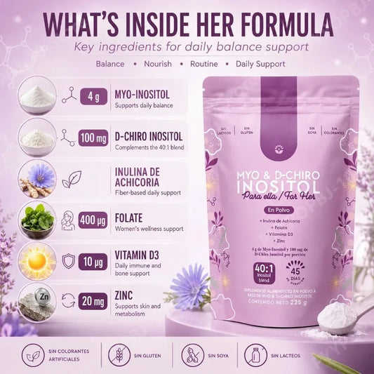 Myo & D-Chiro Inositol Powder 40:1 Mix Supplement Support Women's Daily Health with Folate,Vitamin D3 & Zinc Nutritional Formula