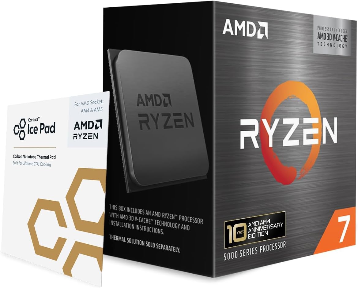 AMD Ryzen 7 5800X3D Processeur 10TH ANNIVERSARY (8 Cores/16 Threads, Socket AM4, 105W TDP, 100 Mo Cache, up to 4.5 GHz Frequency Boost, no heatsink)