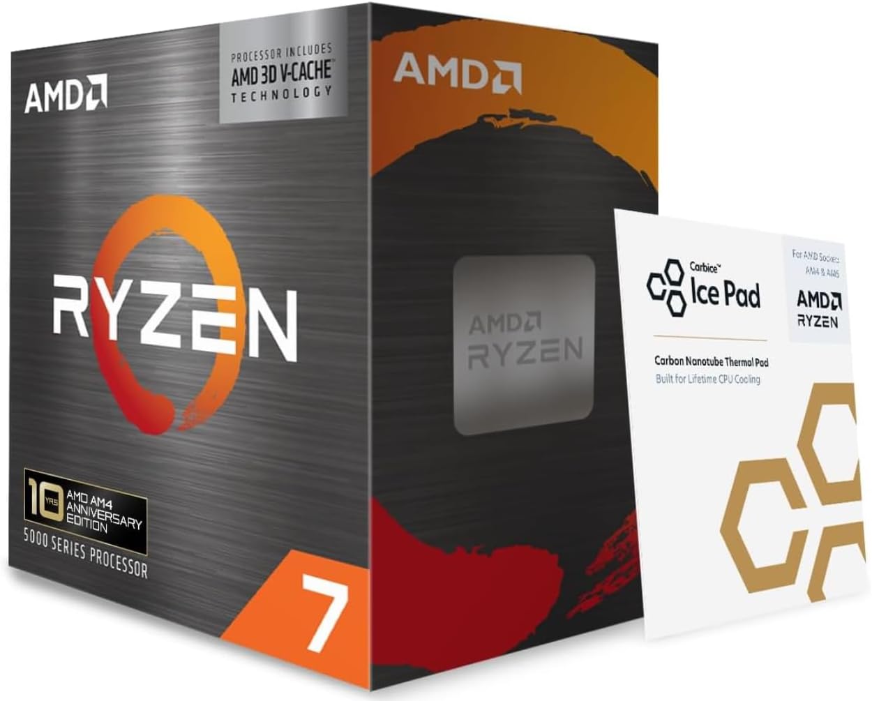 AMD Ryzen 7 5800X3D Processeur 10TH ANNIVERSARY (8 Cores/16 Threads, Socket AM4, 105W TDP, 100 Mo Cache, up to 4.5 GHz Frequency Boost, no heatsink)