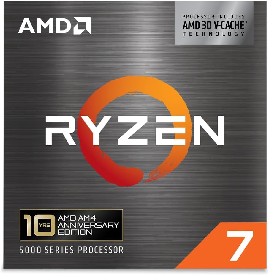AMD Ryzen 7 5800X3D Processeur 10TH ANNIVERSARY (8 Cores/16 Threads, Socket AM4, 105W TDP, 100 Mo Cache, up to 4.5 GHz Frequency Boost, no heatsink)