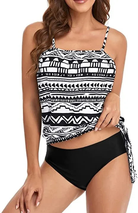Tankini Woman Bikini Crop Top Spaghetti Strap Bikinis High Waist Bottom Floral Print Two Piece Swimsuit Side Tie Swim Bikini
