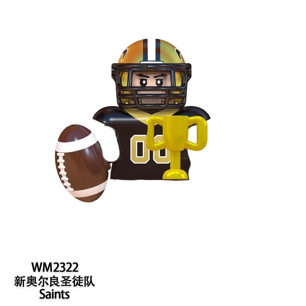 Model American Football Stars Building Blocks Sport Rugby Player Helmet Trophy Mini Action Figures Toys For Birthday Gifts Kids