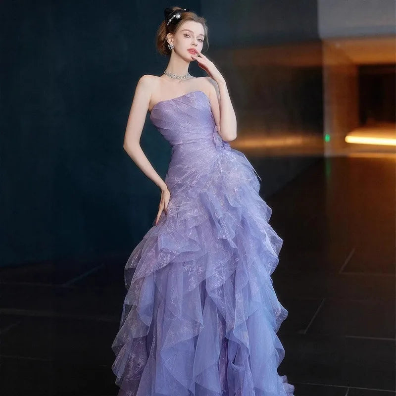 Purple Elegant Strapless Evening Dress 2026 New Engagement Princess Dress Stage Model Runway Dress Custom Fashion Party