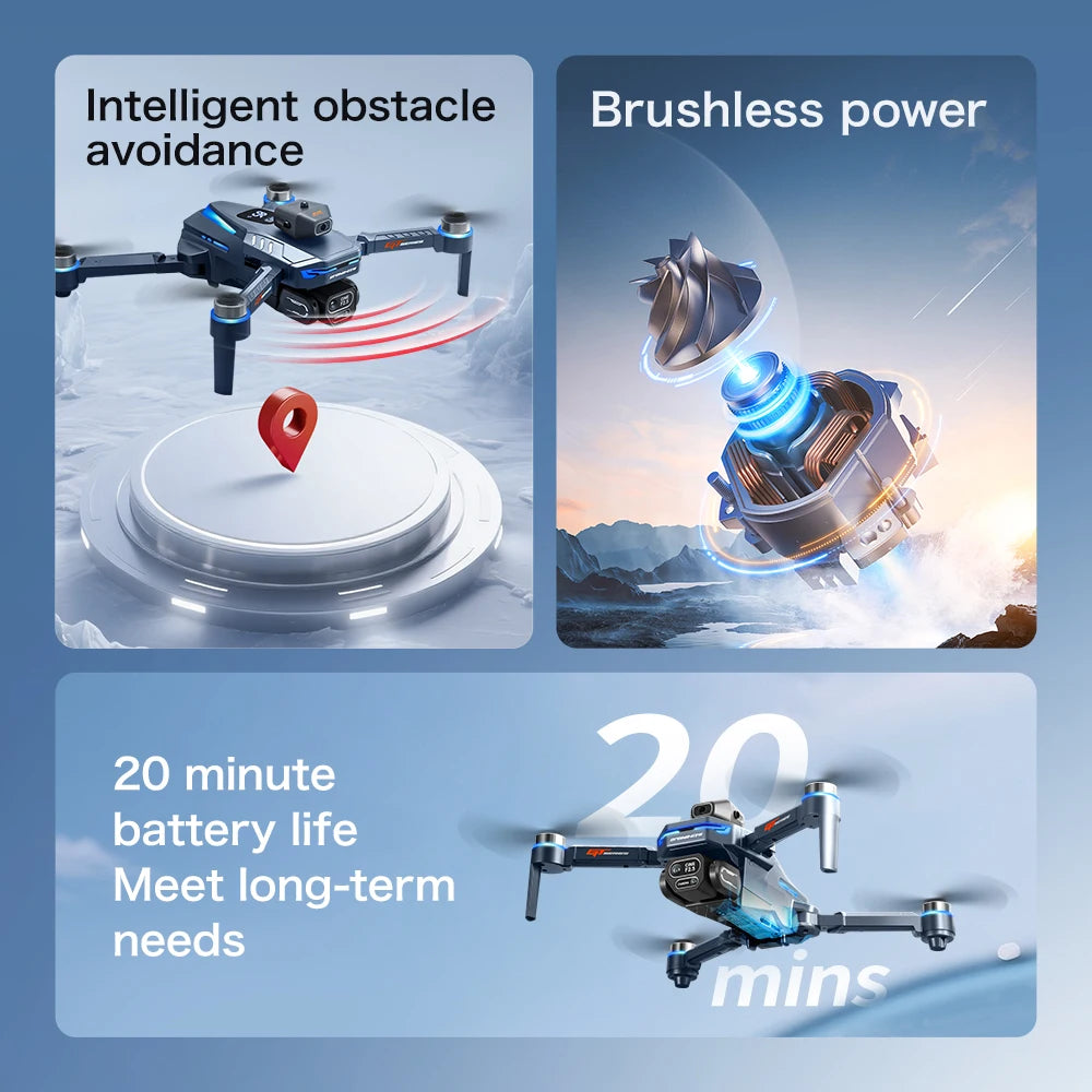 Original GT8 Drone 8K HD Three-camera Aerial Photography Wifi FPV RC with screen Brushless Motor Folding Quadcopter Dron Toys