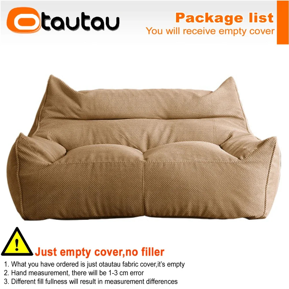 OTAUTAU Soft Waffle 1-2 Seat Bean Bag Couch Cover Set Without Filler Beanbag Armchair Lazy Sofa Bed Lounger Ottoman Stool SF182