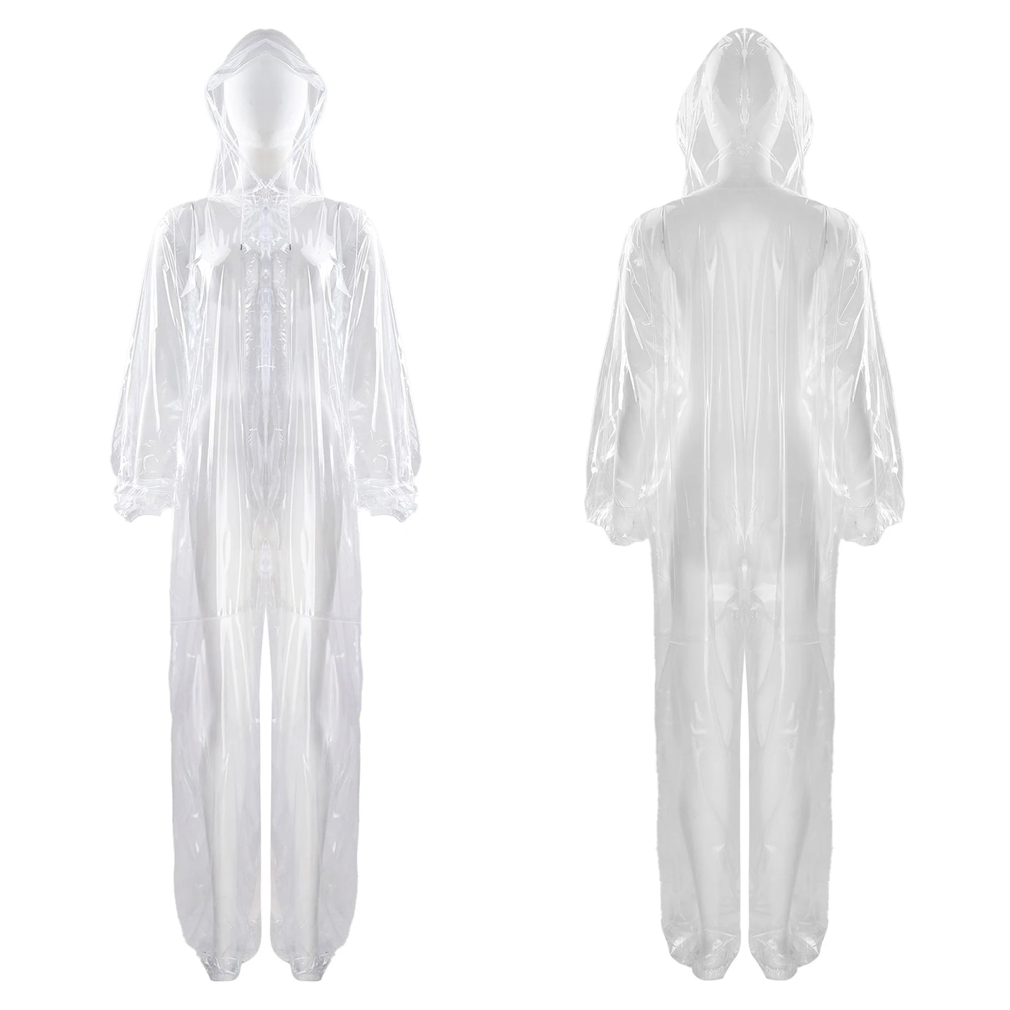 Adults One Piece Full-body Hooded Raincoat Hood with Drawstring Front Button And Zipper One-piece Waterproof Jumpsuit Workwear