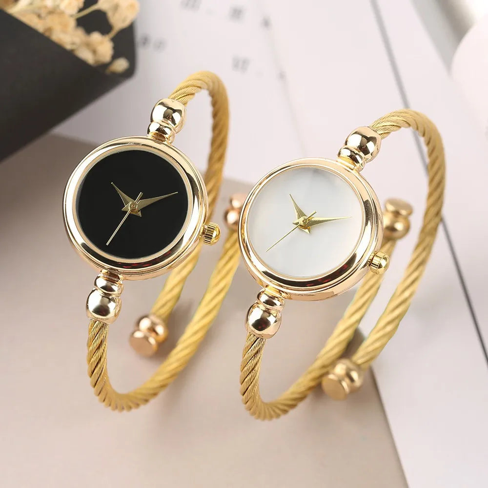 2PCS Fashion Luxury Women's Watch Gold Fine Strap Ladies Watch For Bracelet Montre Femme Female Wrist Watch Women Clock Relojes