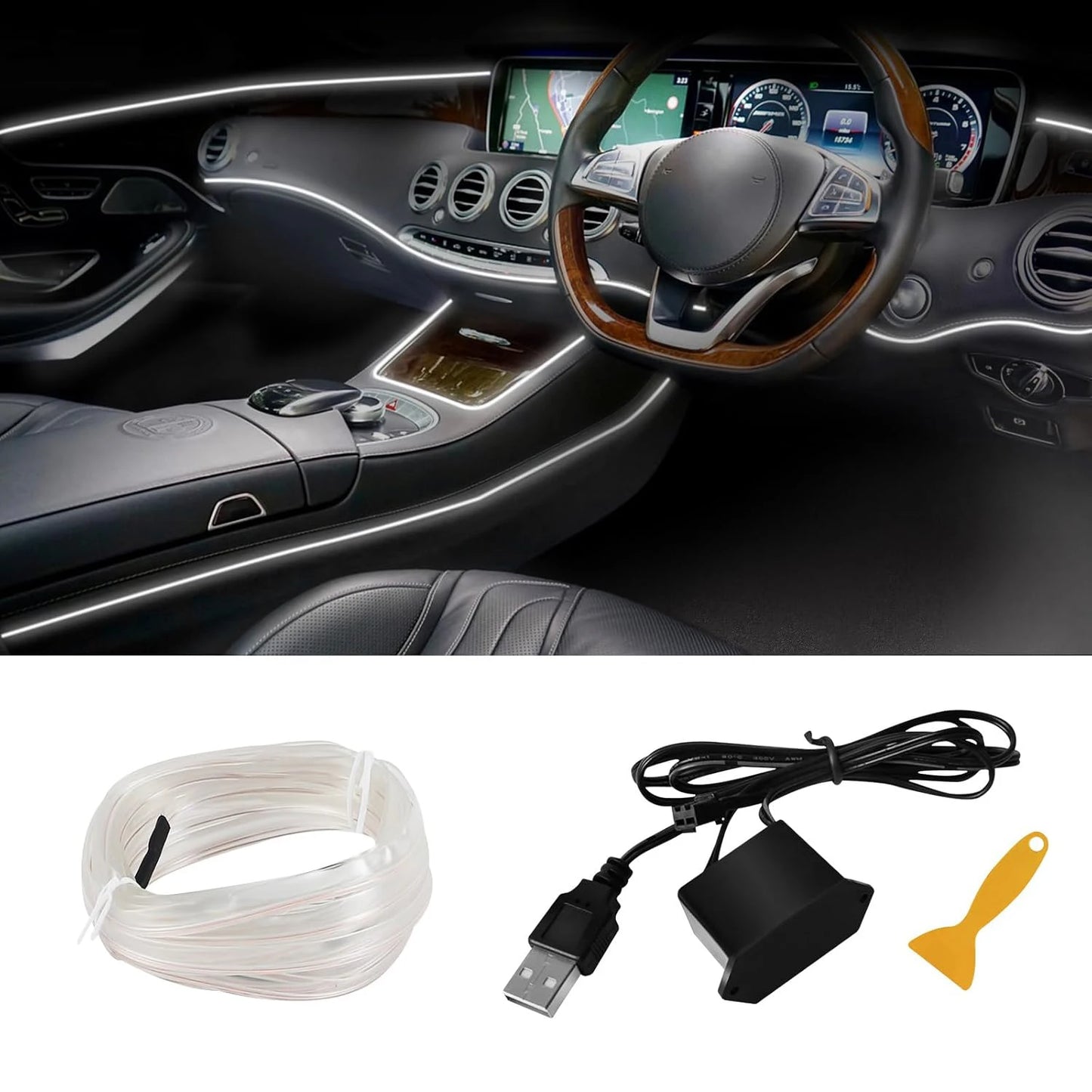 5m Neon LED Car Interior Lighting Strips 5V DIY Flexible EL Cold Light Line Tube Car Interior Decoration Lamp USB Strip