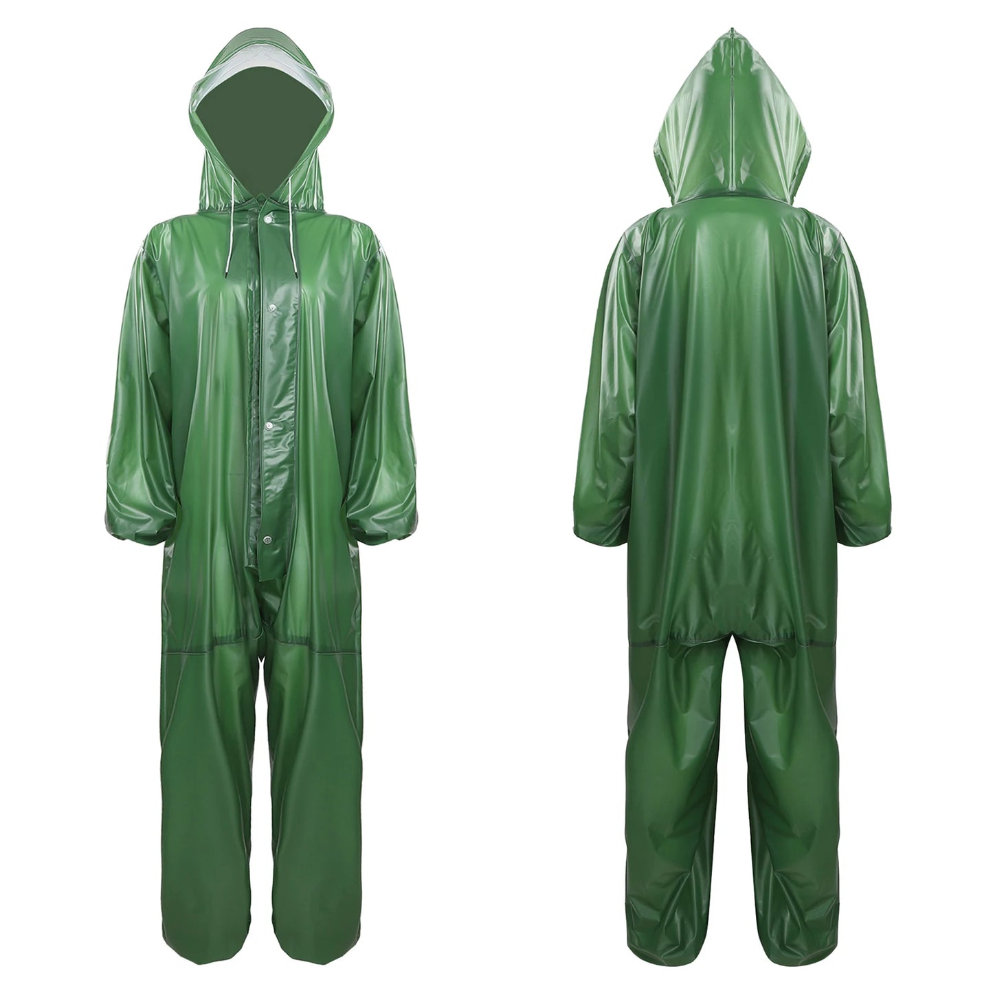 Adults One Piece Full-body Hooded Raincoat Hood with Drawstring Front Button And Zipper One-piece Waterproof Jumpsuit Workwear